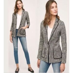 Cartonnier Anthropologie Leonie Black White Gray Tweed Blazer Jacket Size 2